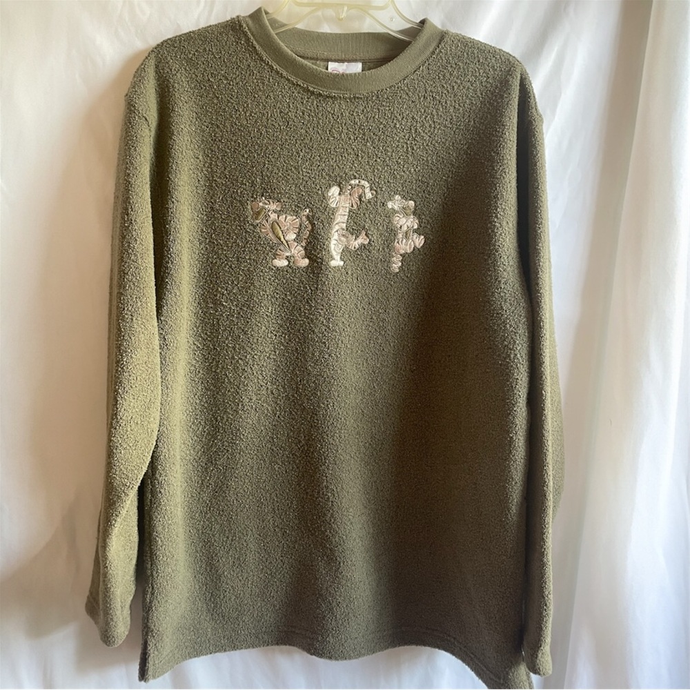 Women’s Y2K Disney Store Tigger Vintage Olive Fleece Casual Sweatshirt Size Med